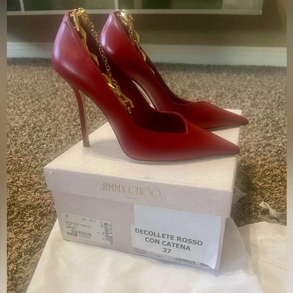 Red Jimmy Choo Diamond Talura Leather Pumps 100mm